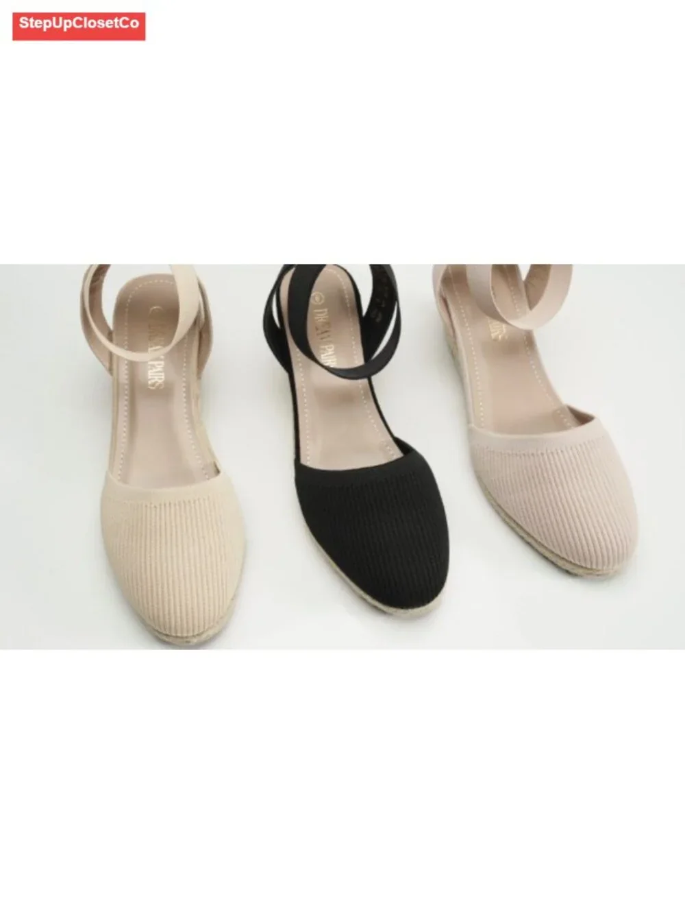 Elastic Ankle Strap Espadrilles Wedge Sandals with Textile Upper